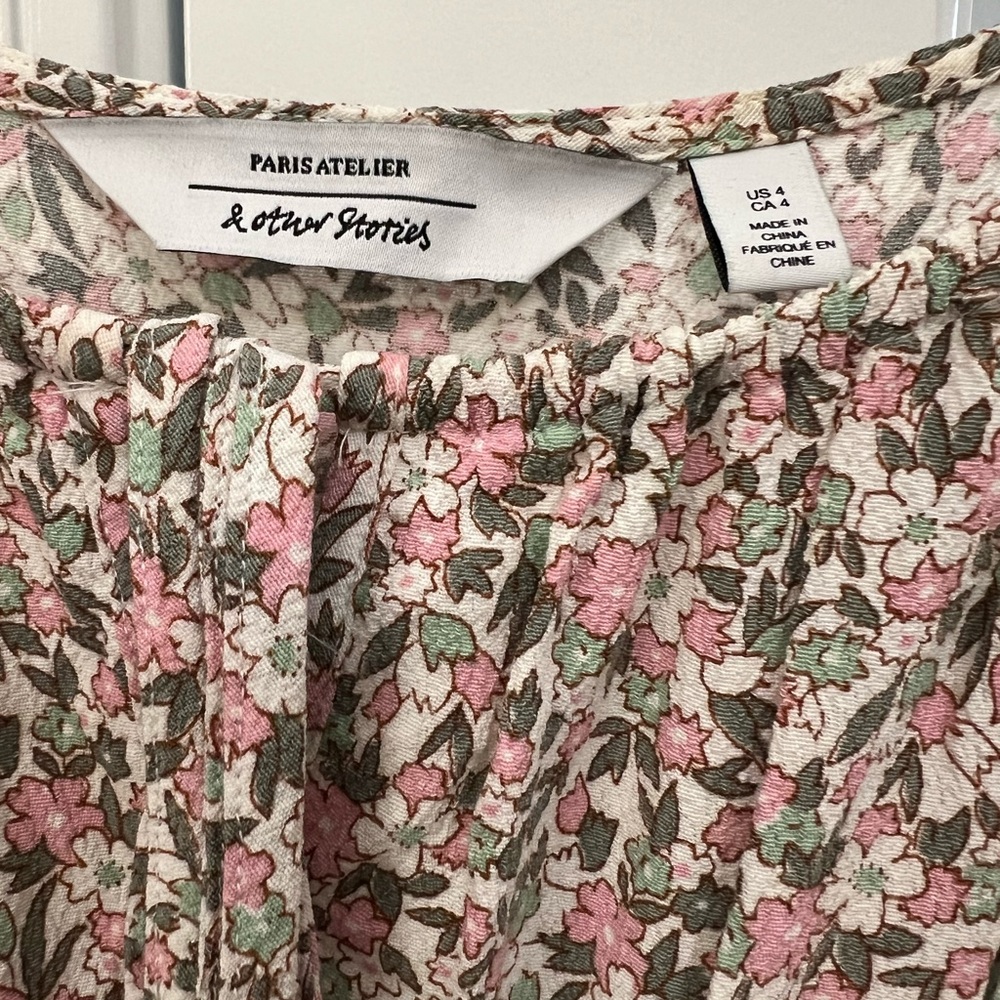 & Other Stories Pink, green & Cream Floral midi spaghetti strap Dress Sz 4 EUC - Picture 2 of 7